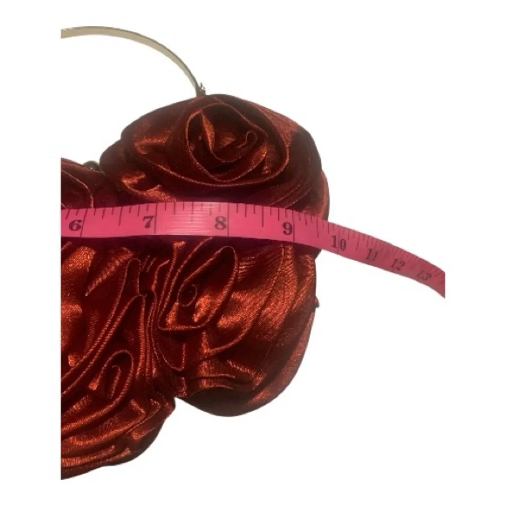 Elegant Red Rose Clutch with Silver Handle Formal Holiday